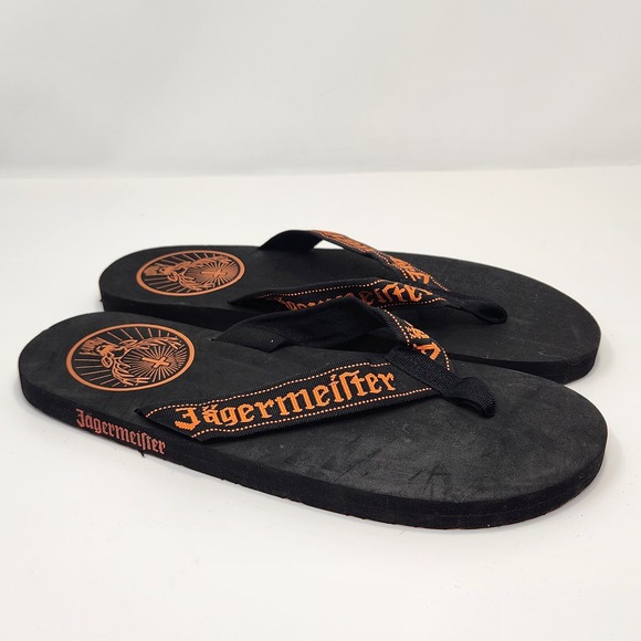 Jagermeister Black Orange Flip Flop Sandals Unisex Mens 7 Womens 9 Slip On - Picture 1 of 5